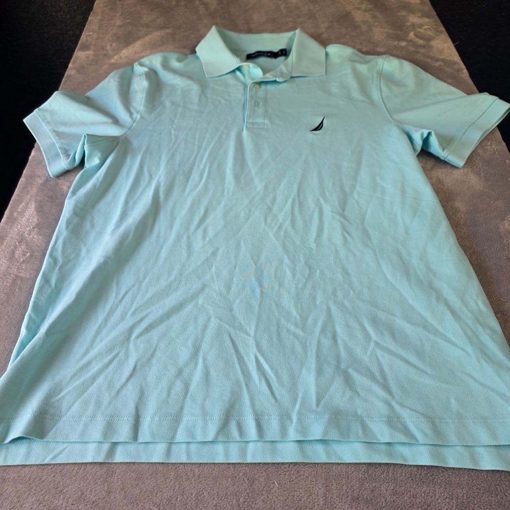 Nautica Men's M Light Blue Solid Polo Short Sleeve